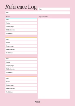 Reference Log Notepad - Pink